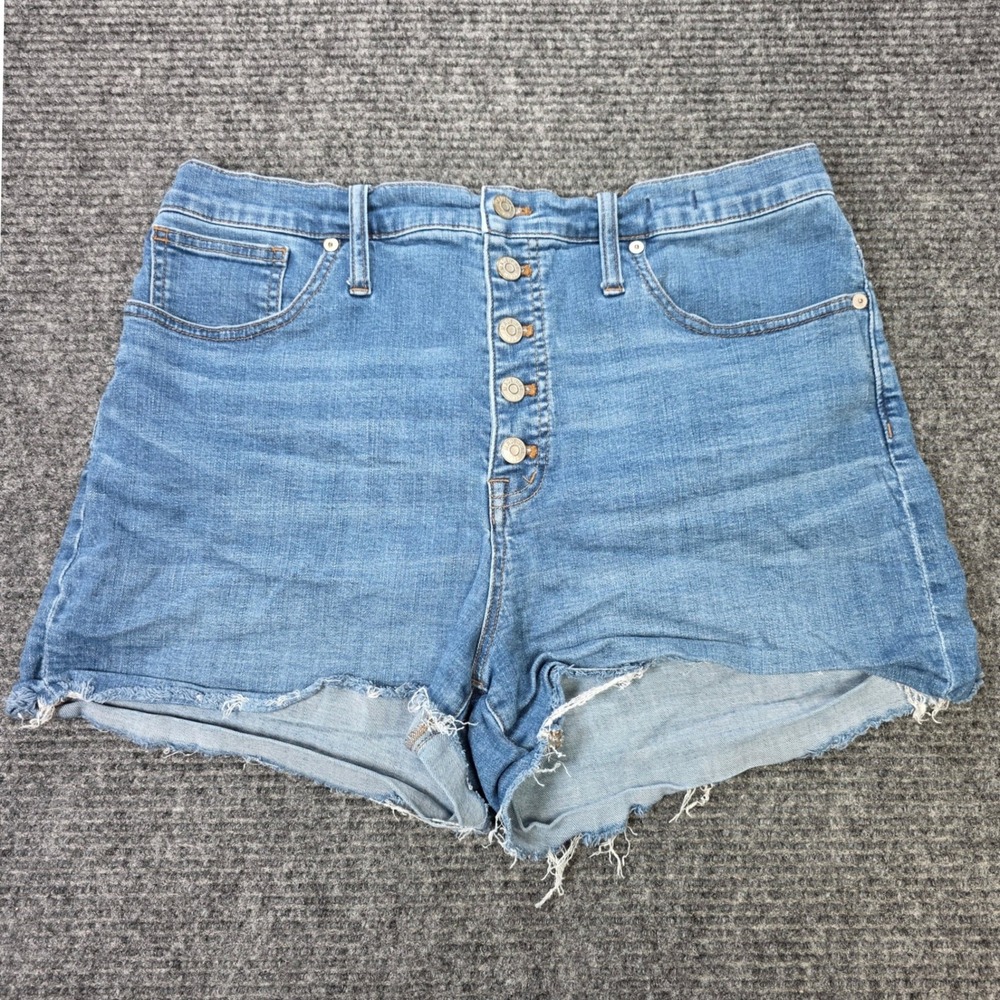 Madewell High-Rise Denim Shorts Women's Size 32 Blue Wash Button Fly‎ Raw Hem
